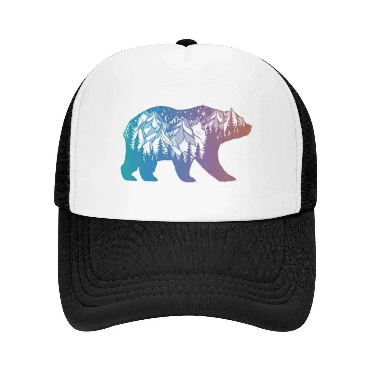 Trucker Cap Mesh - Kalifornischer Bär mit Bergen, Landschaft, Bäumen,